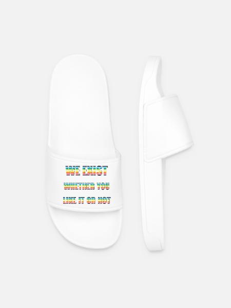 We Exist - Queer Flag - Men’s Pool Sliders - white