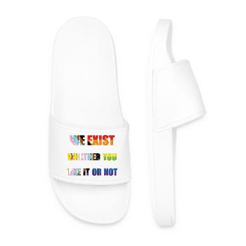 We Exist - Progress Pride Flag - Men’s Pool Sliders - white - Front