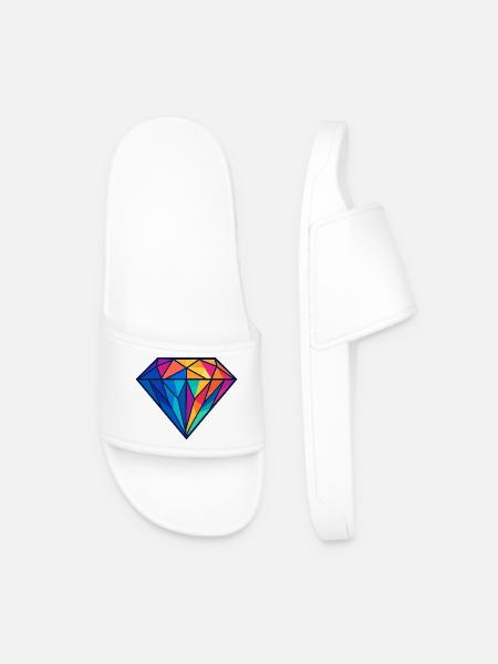 Geometric Diamond | Colorful/rainbow design - Men’s Pool Sliders - white