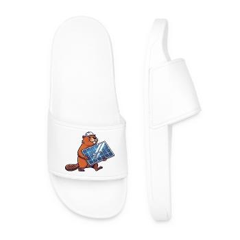 Beaver Installer Solar Panel Engineer Cartoon - Men’s Pool Sliders - white - Front