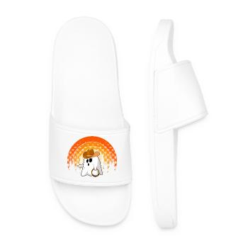 Cowboy Ghost Retro Halloween Spooky Vibes - Men’s Pool Sliders - white - Front