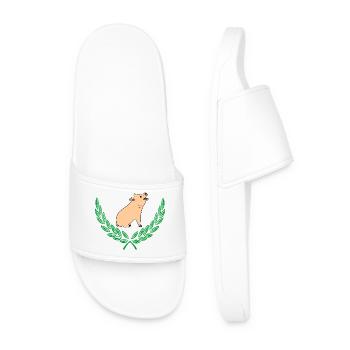 Pig in Green Laurel Wreath - Men’s Pool Sliders - white - Front