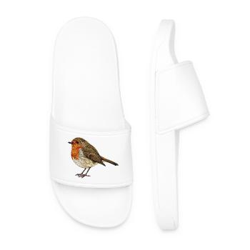 Embroidered robin minimalist (printed) - Men’s Pool Sliders - white - Front