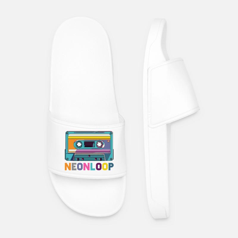 Neon Loop Cassette Design - Men’s Pool Sliders - white