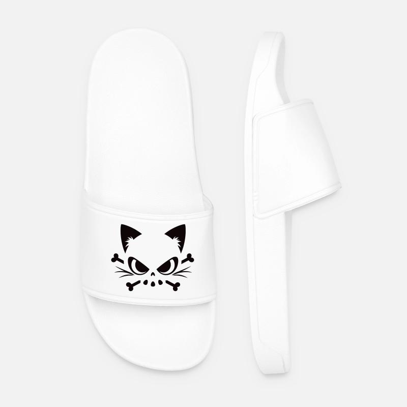 Cats Skull | Minimal Skull & Bones motif - Men’s Pool Sliders - white
