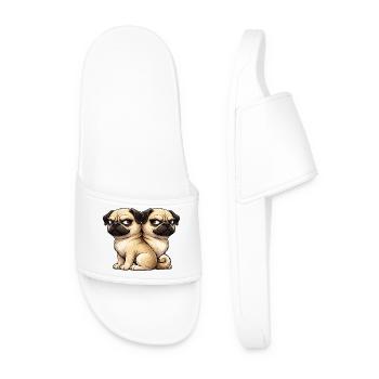 Cute Pug Cartoon Friends Friendship Twins - Men’s Pool Sliders - white - Front