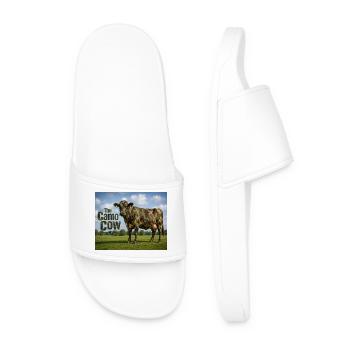 Camo cow in meadow - Men’s Pool Sliders - white - Front