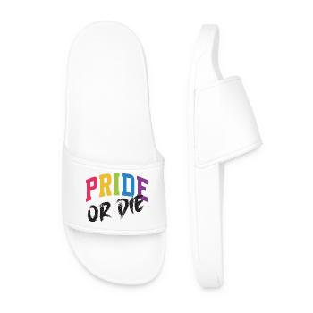LGBT Pride Month - Pride or Die - Men’s Pool Sliders - white - Front