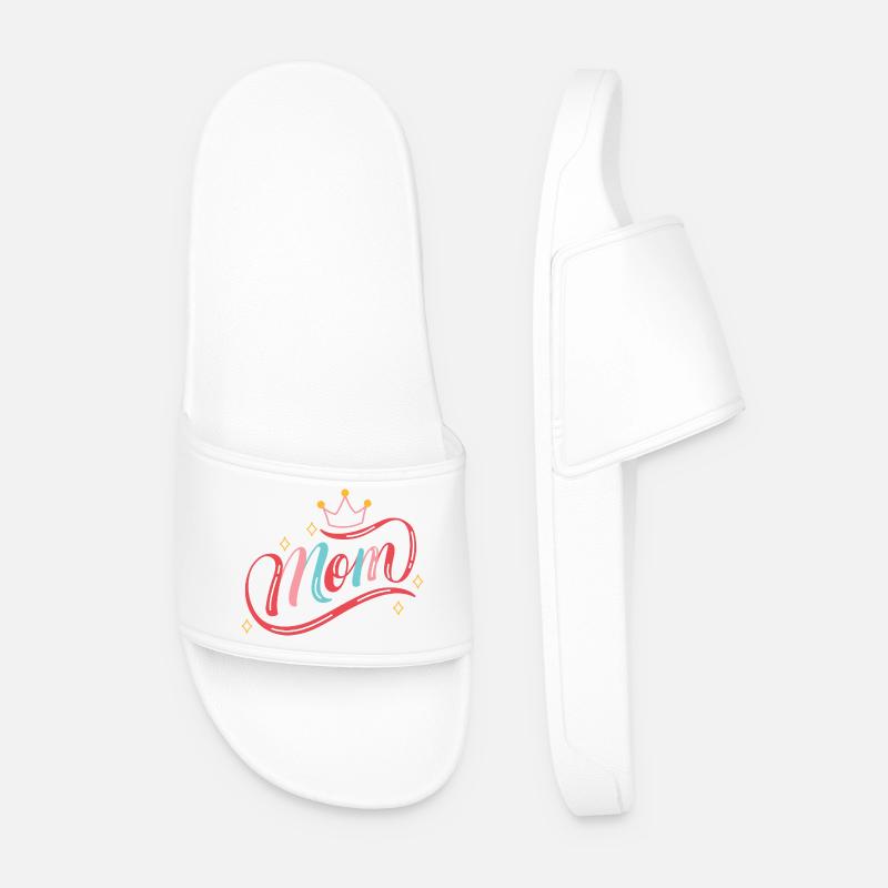 Crowned Mom Rainbow Script - Men’s Pool Sliders - white