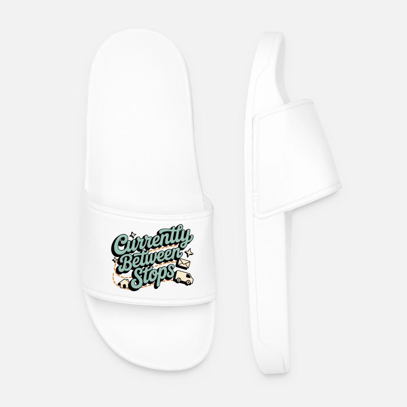 Between Stops | Postman Deliverer Humor - Men’s Pool Sliders - white
