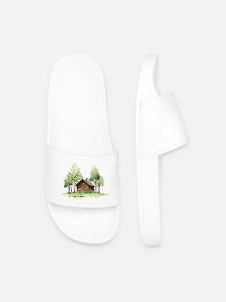 Back to Basics Cabin in Woods - Men’s Pool Sliders - white