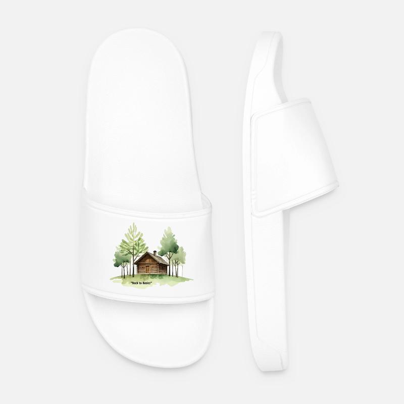 Back to Basics Cabin in Woods - Men’s Pool Sliders - white