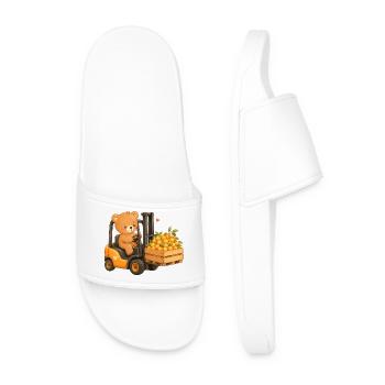Bear with mirabelle plums on the forklift - Men’s Pool Sliders - white - Front