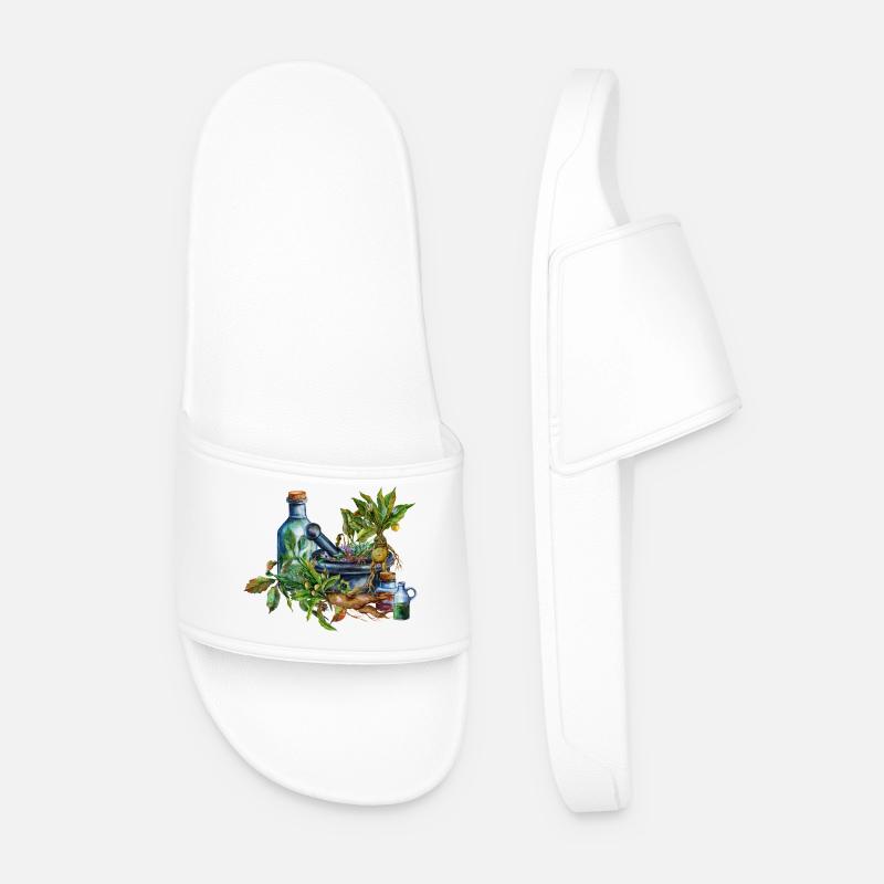 Herb Witch Utensils Fantasy Design - Men’s Pool Sliders - white