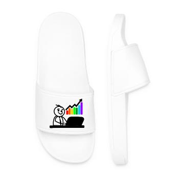 Happy young man on laptop colored chart - Men’s Pool Sliders - white - Front