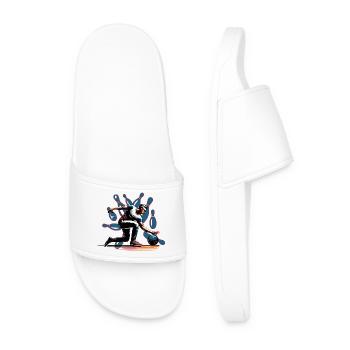 Dynamic, colorful bowler in action - Men’s Pool Sliders - white - Front