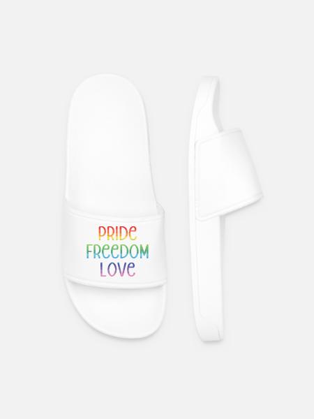 LGBT Pride Month - Peace. Freedom. Love. - Men’s Pool Sliders - white