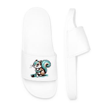 Cute cartoon squirrel playing golf - Men’s Pool Sliders - white - Front