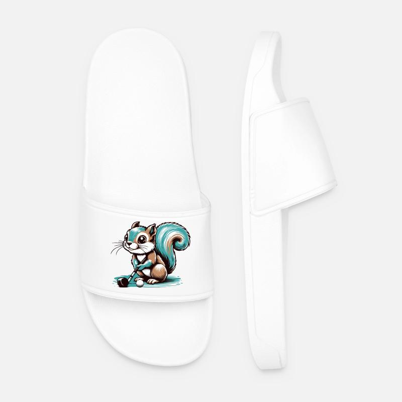 Cute cartoon squirrel playing golf - Men’s Pool Sliders - white