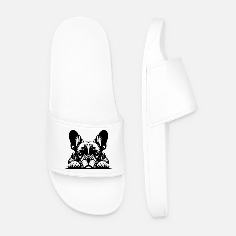 French Bulldog Head with Paws - Men’s Pool Sliders - white
