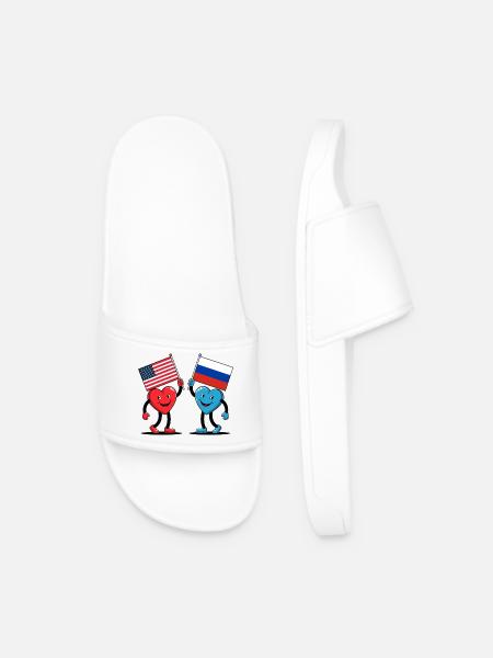 America and Russia hearts - Men’s Pool Sliders - white