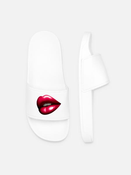 Pretty Red Mouth - Red Lip - Men’s Pool Sliders - white