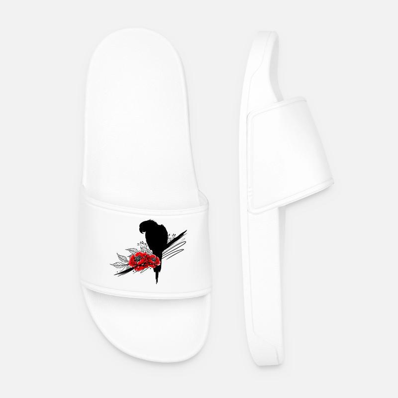 Parrot with peonies – tropical summer look - Men’s Pool Sliders - white