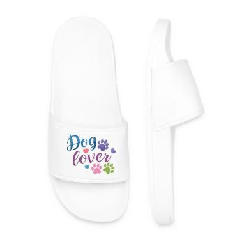 Dog Lover Watercolor Paw Print - Men’s Pool Sliders - white - Front
