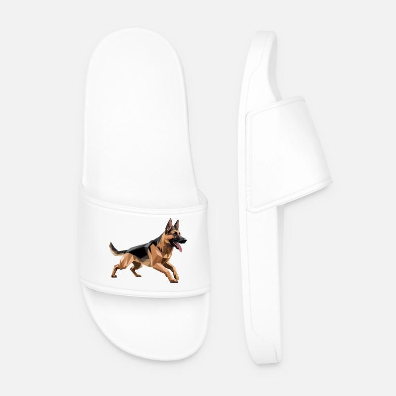 German Shepherd - Cool Low Poly Logo - Men’s Pool Sliders - white