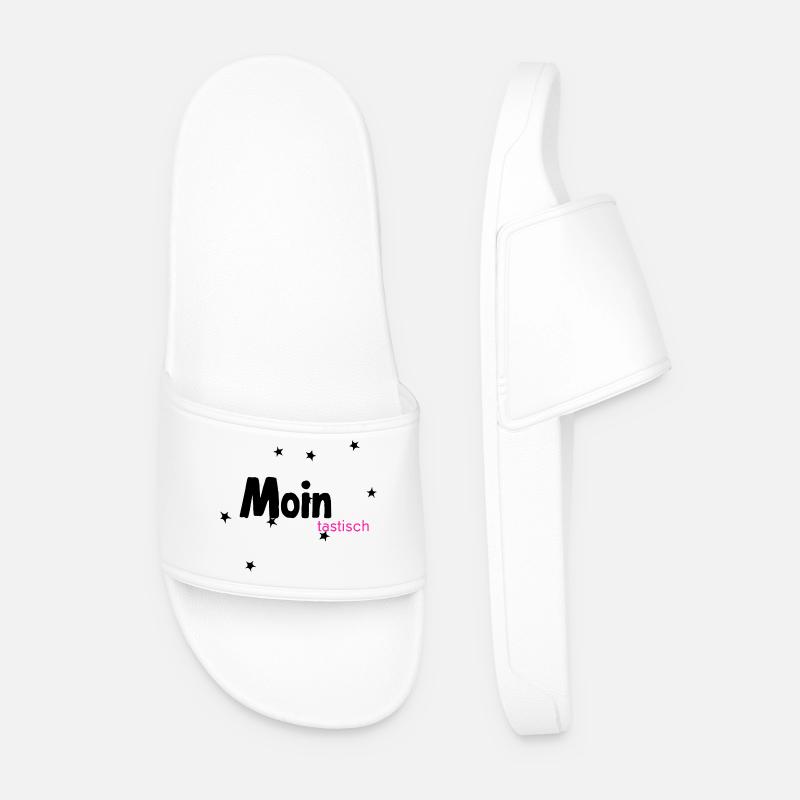 MOINtastic Neon Pink Lettering - Men’s Pool Sliders - white