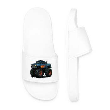 Flames Monster Truck Cartoon - Men’s Pool Sliders - white - Front