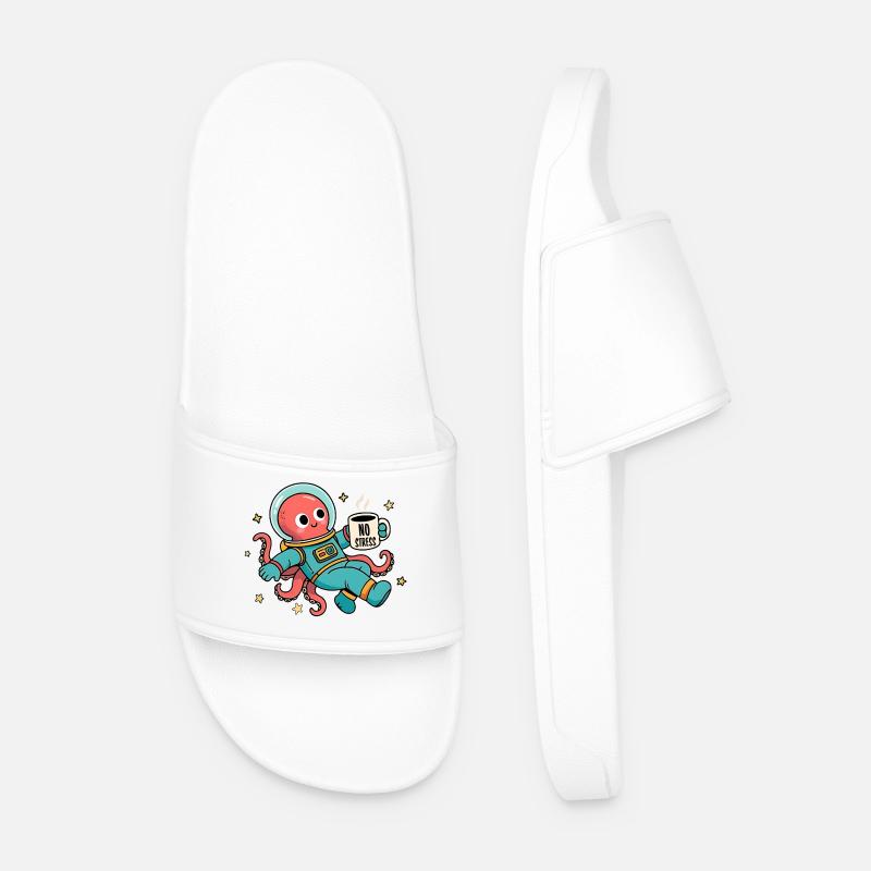Space Astronaut Octopus with Coffee Cup - Men’s Pool Sliders - white
