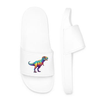 Buntes T-Rex Regenbogen-Pop-Art-Aquarell - Männer Badelatschen - Weiß - Vorne