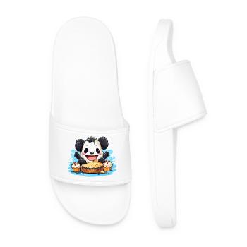 Panda de Kawaii avec festin de gâteau - Claquettes Homme - blanc - Devant
