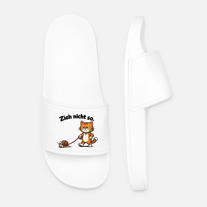 Cat frustration when pulling snails - Men’s Pool Sliders - white