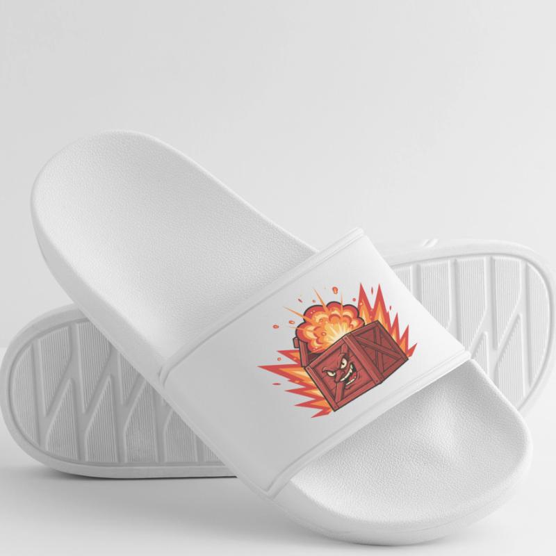 Exploding wooden box with a grim face Men’s Pool Sliders