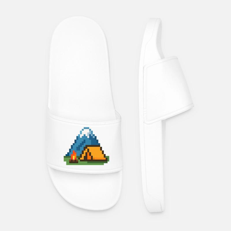 Pixel Campfire at the Mountain Tent - Men’s Pool Sliders - white