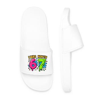 7th Birthday Kids 67 Meme Humor Gift Idea - Men’s Pool Sliders - white - Front