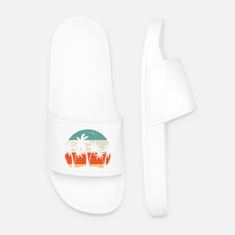 Tropical Sunset Palm Silhouette - Men’s Pool Sliders - white