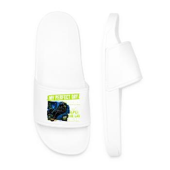 Gamer Gaming Cat Video Game - Men’s Pool Sliders - white - Front
