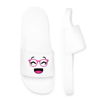 Cute face in kawaii style with pink glasses - Men’s Pool Sliders - white - Front