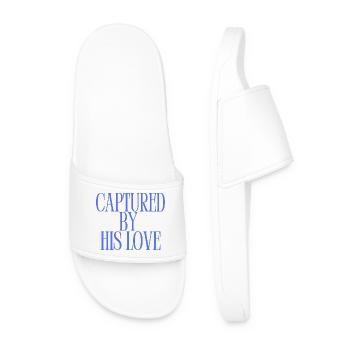 Captured By His Love Blue Christian Quote - Men’s Pool Sliders - white - Front