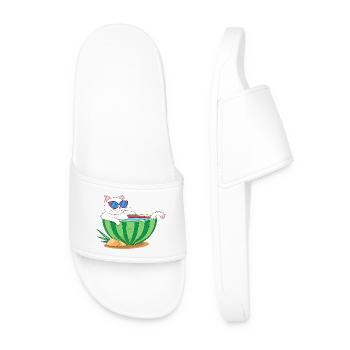 Cat and watermelon - Men’s Pool Sliders - white - Front