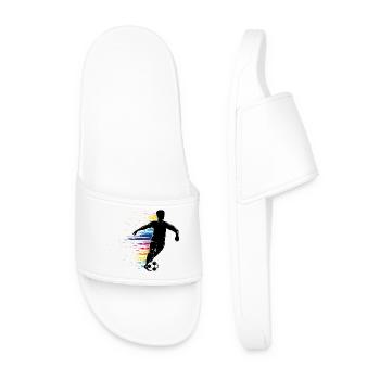 Soccer player silhouette with colorful graffiti - Men’s Pool Sliders - white - Front