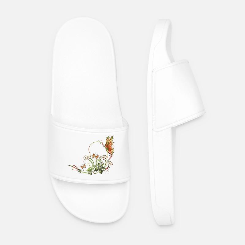 Schmetterlinge mit floralen Elementen - Männer Badelatschen - Weiß