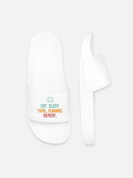 Eat. Sleep. Trail Running. Repeat. - Men’s Pool Sliders - white