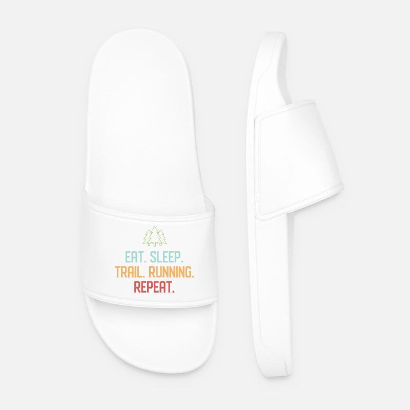 Eat. Sleep. Trail Running. Repeat. - Men’s Pool Sliders - white