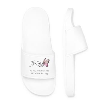 Small Moments - Happiness - Mindfulness - Self-Love - Men’s Pool Sliders - white - Front