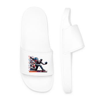 Dynamic, colorful bowler in action - Men’s Pool Sliders - white - Front