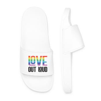 LGBTQ Pride Month - Love Out Loud - Men’s Pool Sliders - white - Front